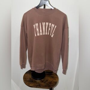 Pink Lily Thankful Brown Crewneck Sweatshirt Size Small